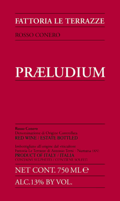 Le Terrazze Rosso Conero Praeludium 2010 Front Label
