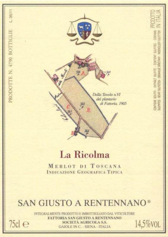 San Giusto a Rentennano La Ricolma Merlot 2011 Front Label
