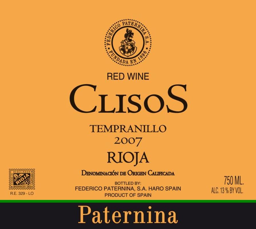 Paternina Clisos 2007 Front Label