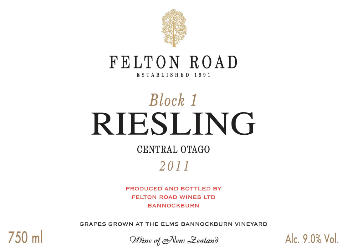 Felton Road Block 1 Riesling 2011 Front Label