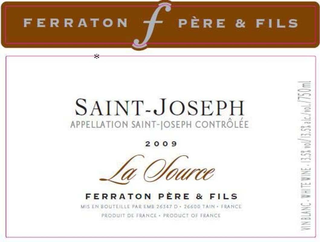 Ferraton Pere & Fils Saint-Joseph La Source Blanc 2009 Front Label