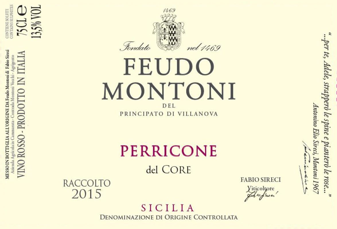 Feudo Montoni Perricone Core 2015 Front Label