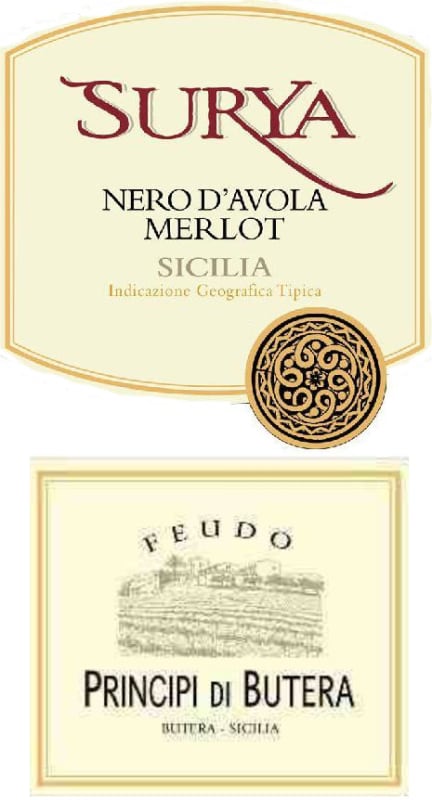 Feudo Principi di Butera Principi di Butera 'Surya' Nero d'Avola - Merlot 2012 Front Label