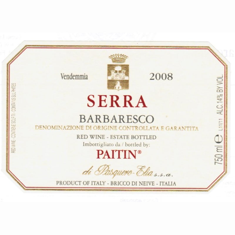 Paitin Barbaresco Serra 2008 Front Label