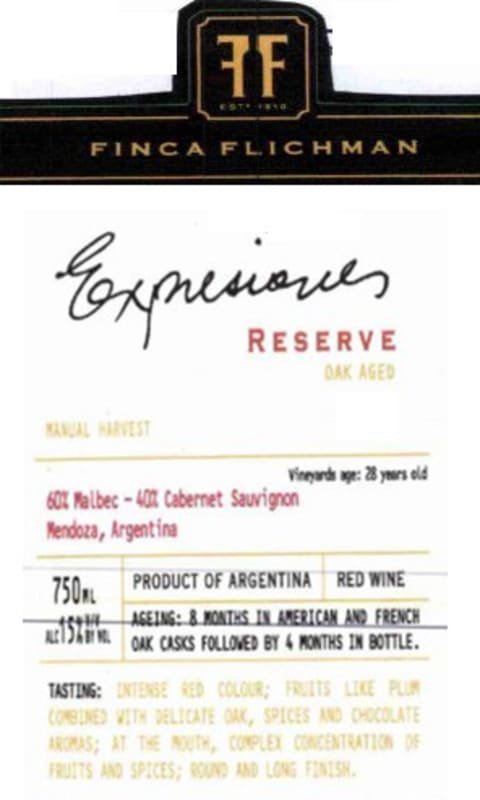 Finca Flichman Expresiones Reserva Malbec-Cabernet 2010 Front Label