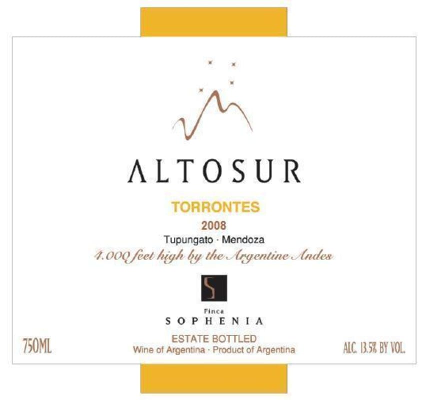 Finca Sophenia Altosur Torrontes 2008 Front Label