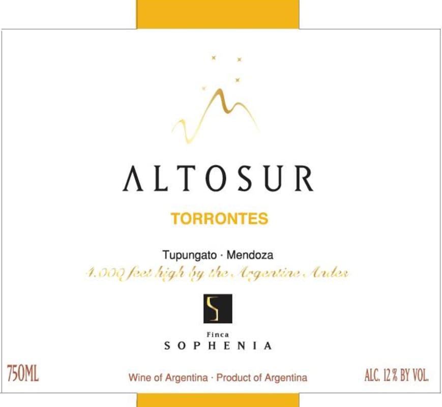 Finca Sophenia Altosur Torrontes 2014 Front Label