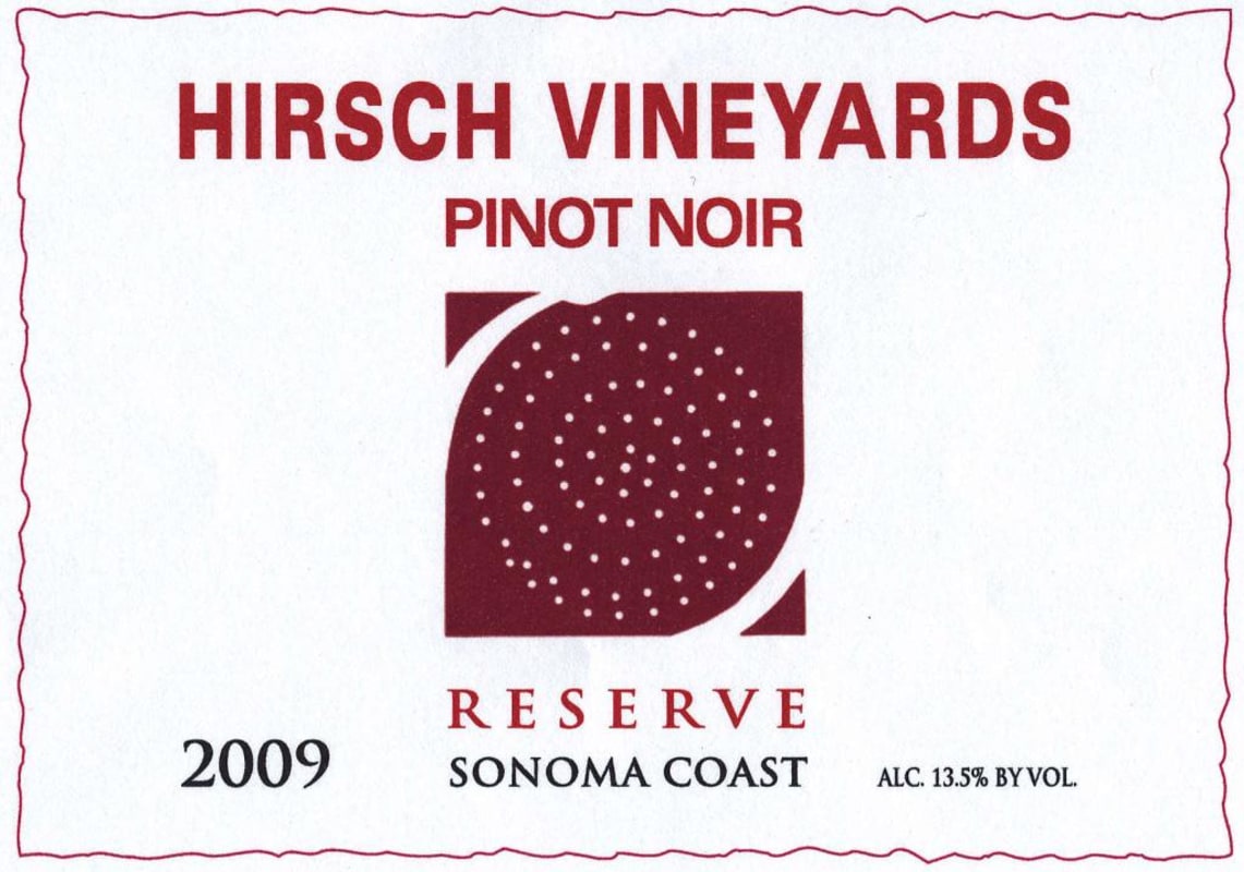 Hirsch Sonoma Coast Reserve Pinot Noir 2009 Front Label