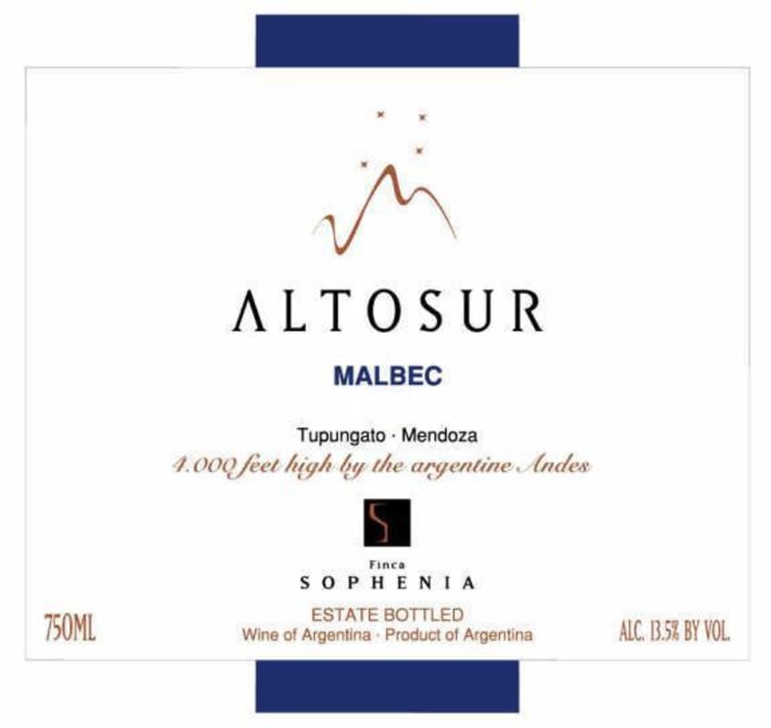 Finca Sophenia Altosur Malbec 2014 Front Label