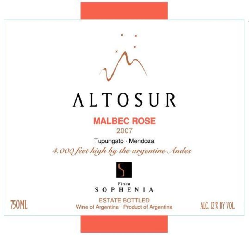 Finca Sophenia Altosur Malbec Rose 2007 Front Label