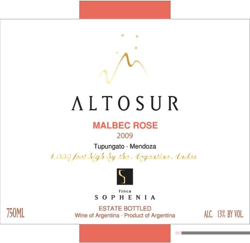 Finca Sophenia Altosur Malbec Rose 2009 Front Label