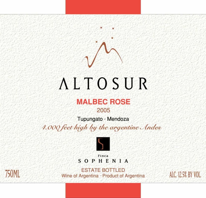 Finca Sophenia Altosur Malbec Rose 2005 Front Label