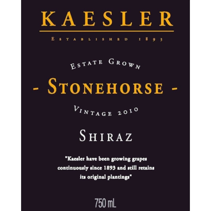 Kaesler Stonehorse Shiraz 2010 Front Label