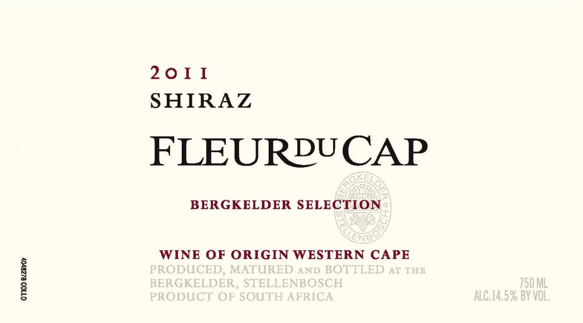 Fleur du Cap Shiraz 2011 Front Label