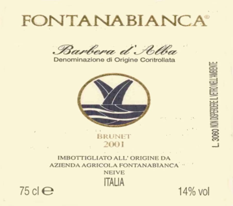 Fontanabianca Brunet Barbera d'Alba 2001 Front Label