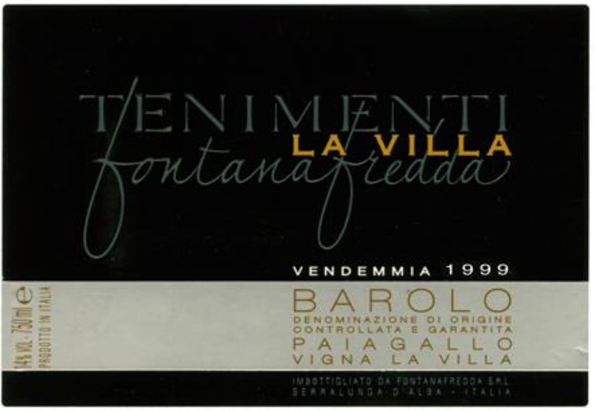Fontanafredda Barolo Vigna la Villa Paiagallo 1999 Front Label