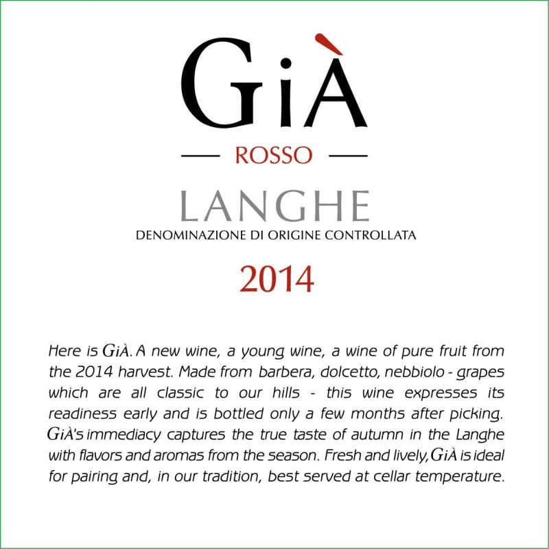 Gia Rosso (1 Liter) 2014 Front Label