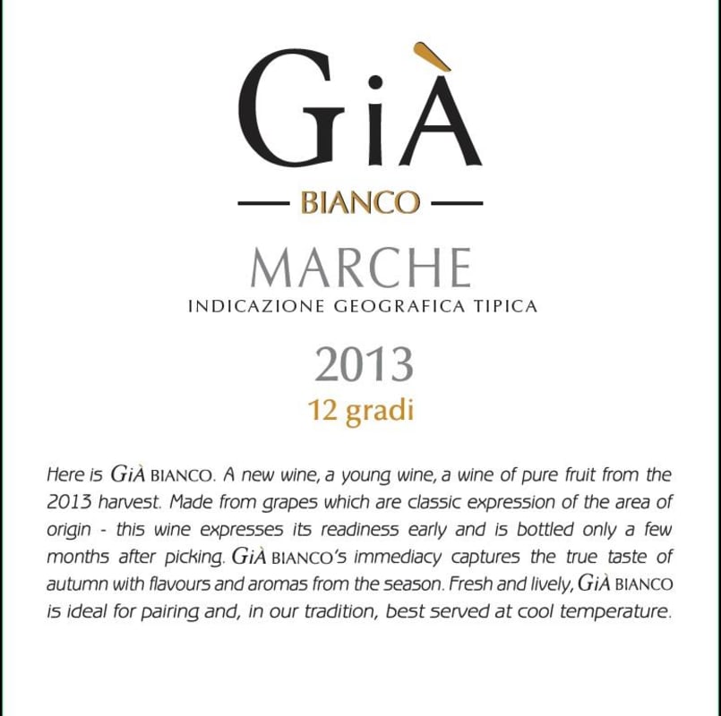 Gia Marche Bianco 2013 Front Label