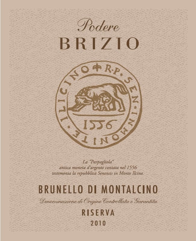 Podere Brizio Brunello di Montalcino Riserva 2010 Front Label