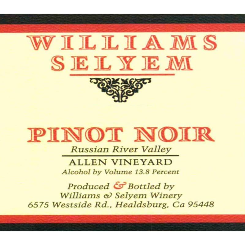 Williams Selyem Allen Vineyard Pinot Noir 2010 Front Label