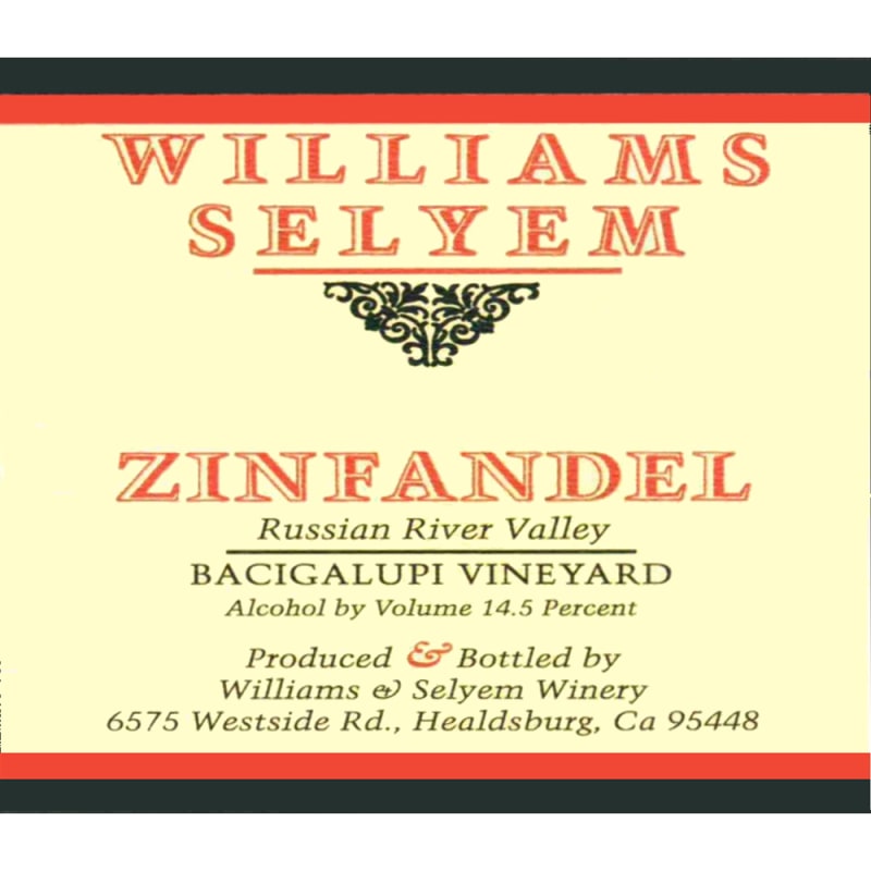 Williams Selyem Bacigalupi Vineyard Zinfandel 2010 Front Label