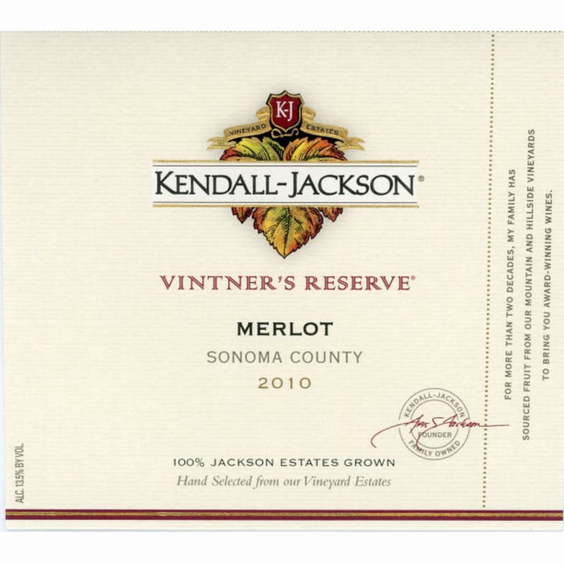 Kendall-Jackson Vintner's Reserve Merlot 2010 Front Label