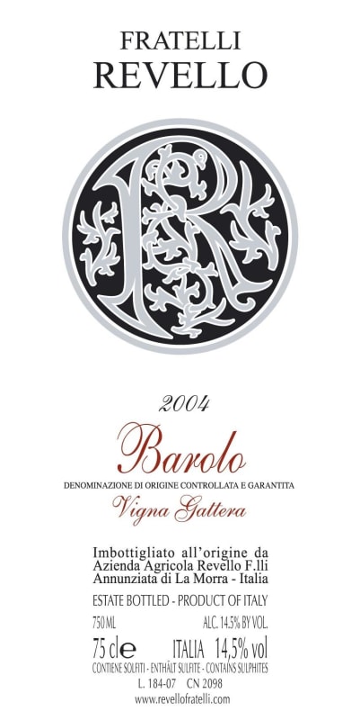 Fratelli Revello Barolo Vigna Gattera 2004 Front Label