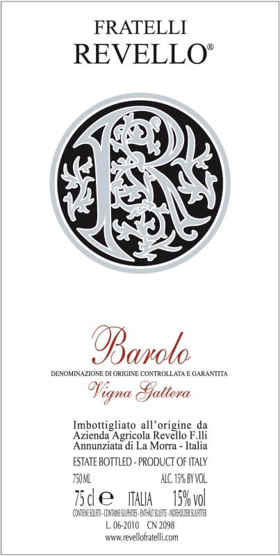 Fratelli Revello Barolo Vigna Gattera 2010 Front Label