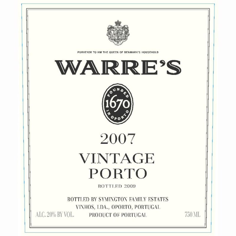 Warre's Vintage Port (375ML half-bottle) 2007 Front Label