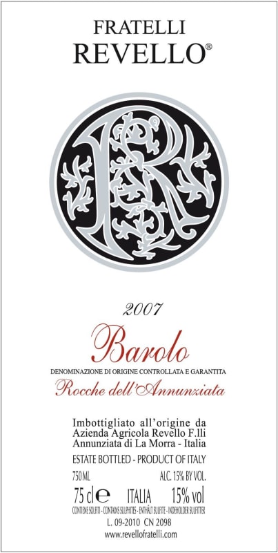 Fratelli Revello Barolo Rocche dell'Annunziata 2007 Front Label