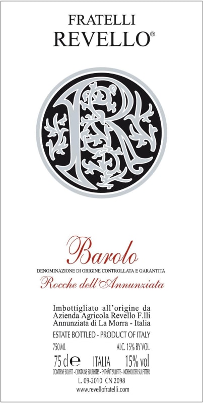 Fratelli Revello Barolo Rocche dell'Annunziata 2009 Front Label