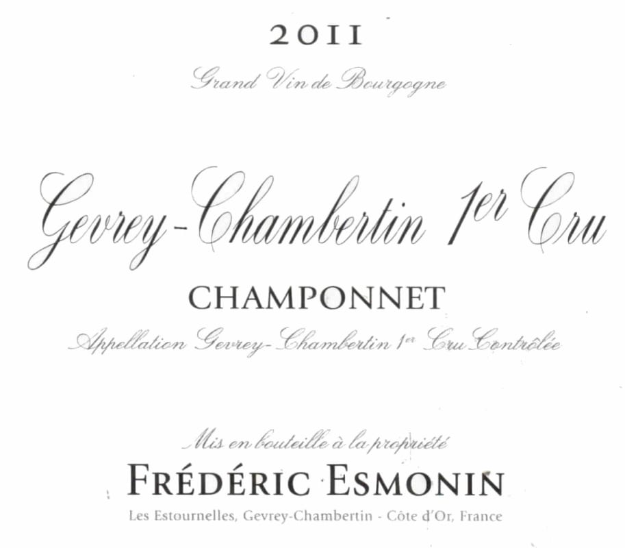 Frederic Esmonin Gevrey-Chambertin Champonnet Premier Cru 2011 Front Label