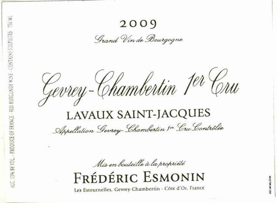 Frederic Esmonin Gevrey-Chambertin Lavaux Saint-Jacques Premier Cru 2009 Front Label