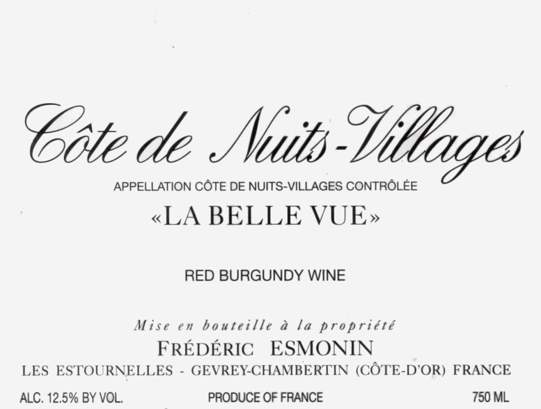 Frederic Esmonin Cote de Nuits-Villages La Belle Vue 2014 Front Label