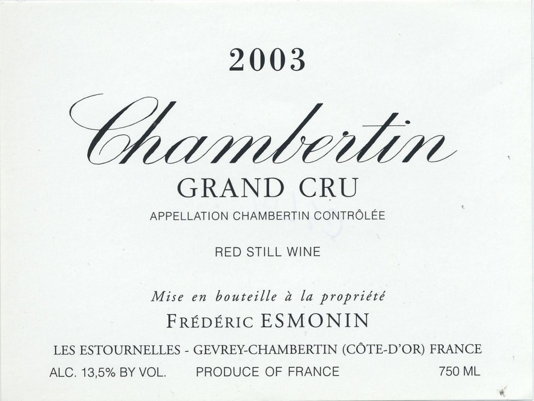 Frederic Esmonin Chambertin Grand Cru 2003 Front Label