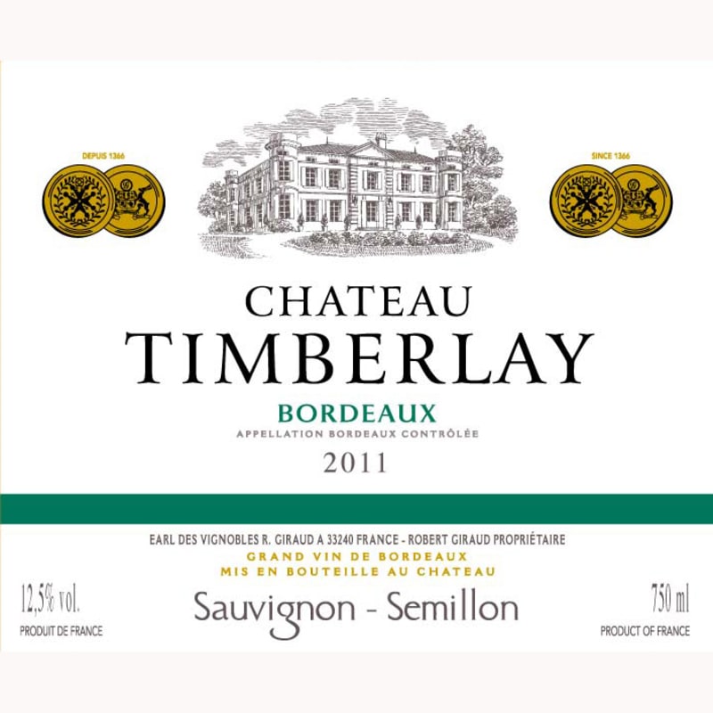 Chateau Timberlay Blanc 2011 Front Label