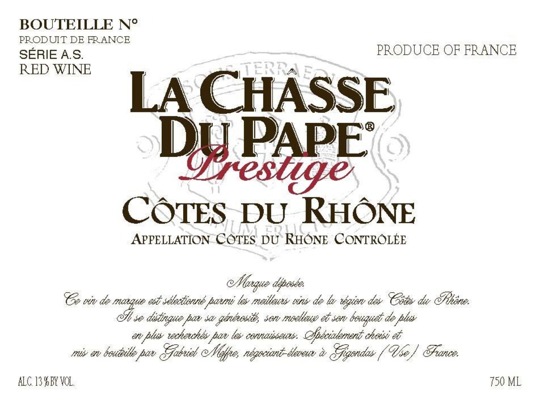 Gabriel Meffre Cotes du Rhone La Chasse Prestige 2009 Front Label