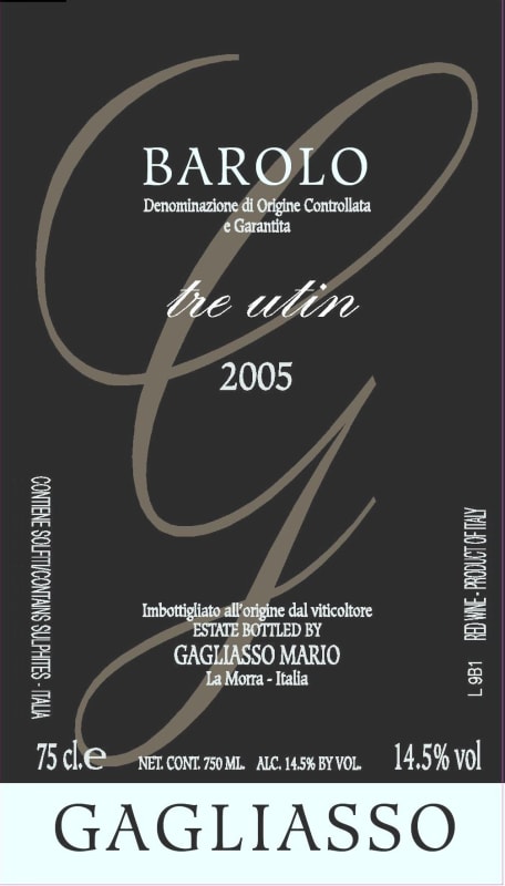 Gagliasso Barolo Tre Utin 2005 Front Label