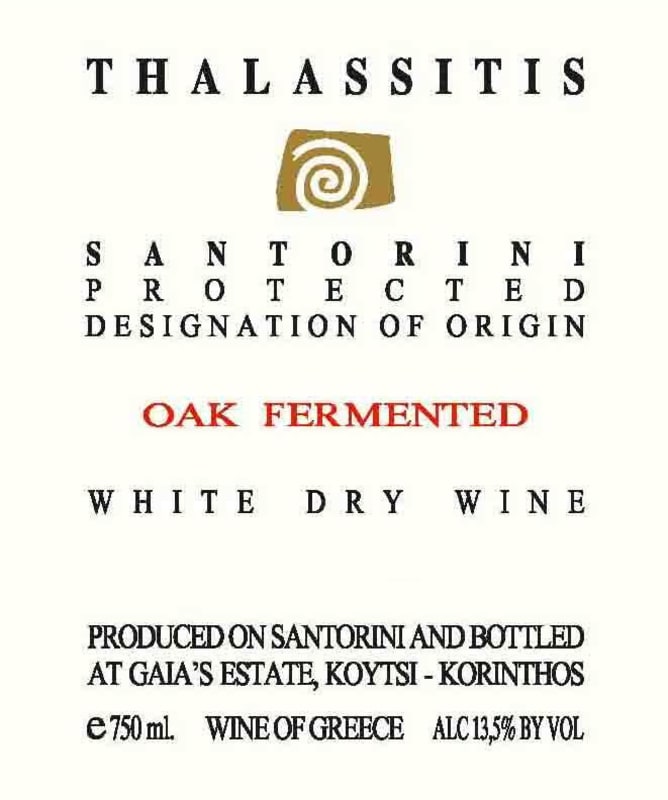 Gaia Thalassitis Oak Fermented 2013 Front Label