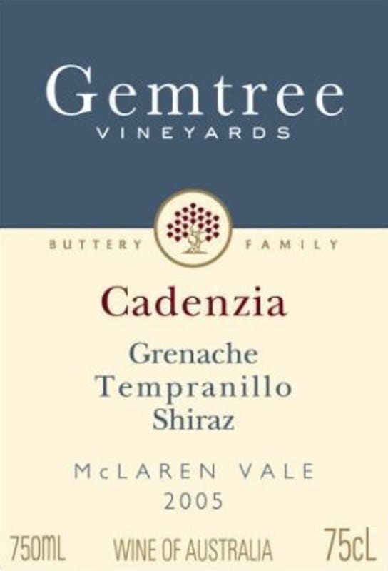 Gemtree Vineyards Cadenzia Grenache Tempranillo Syrah 2005 Front Label