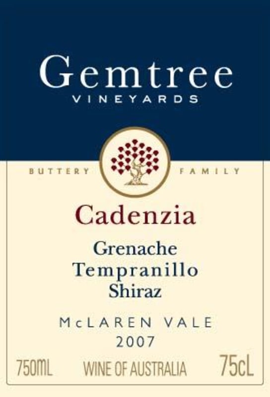 Gemtree Vineyards Cadenzia Grenache Tempranillo Syrah 2007 Front Label