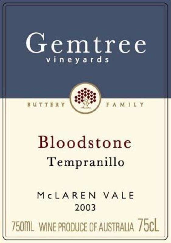 Gemtree Vineyards Bloodstone Tempranillo 2003 Front Label