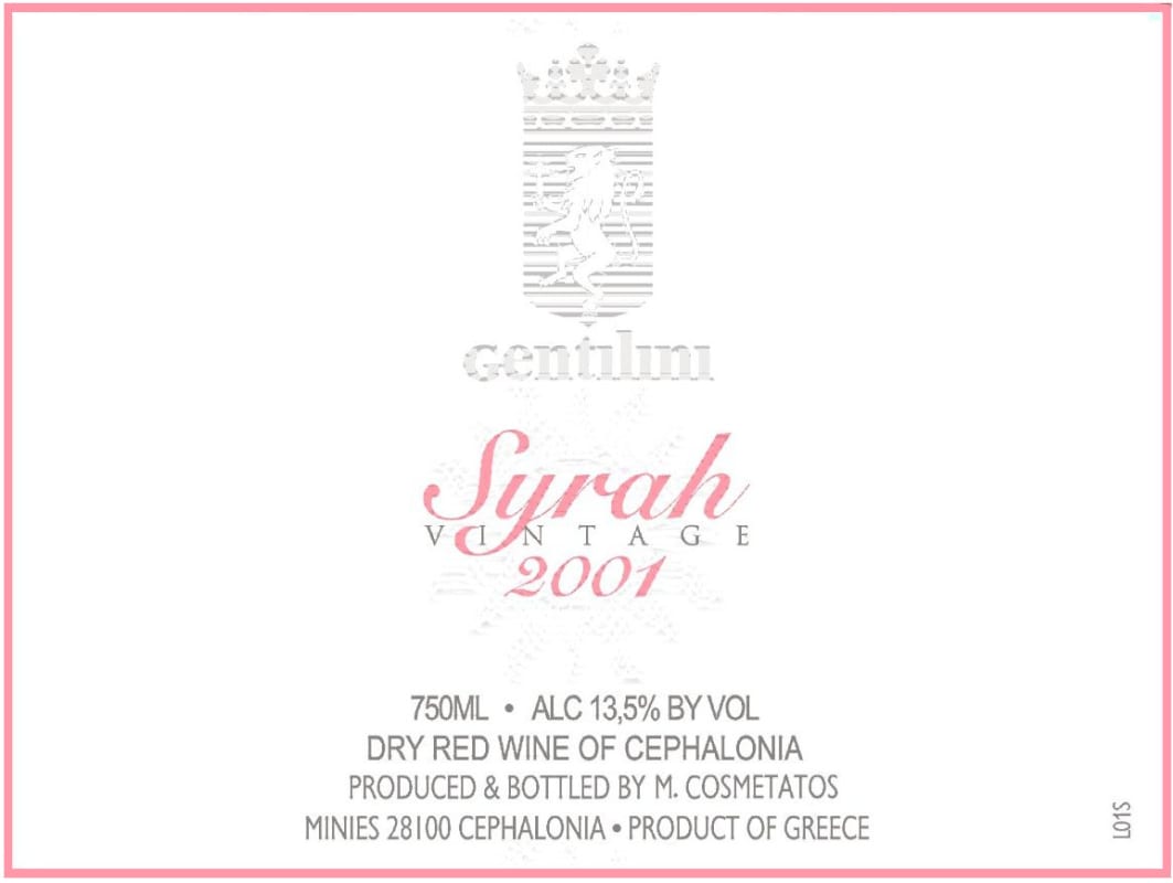 Gentilini Syrah 2001 Front Label
