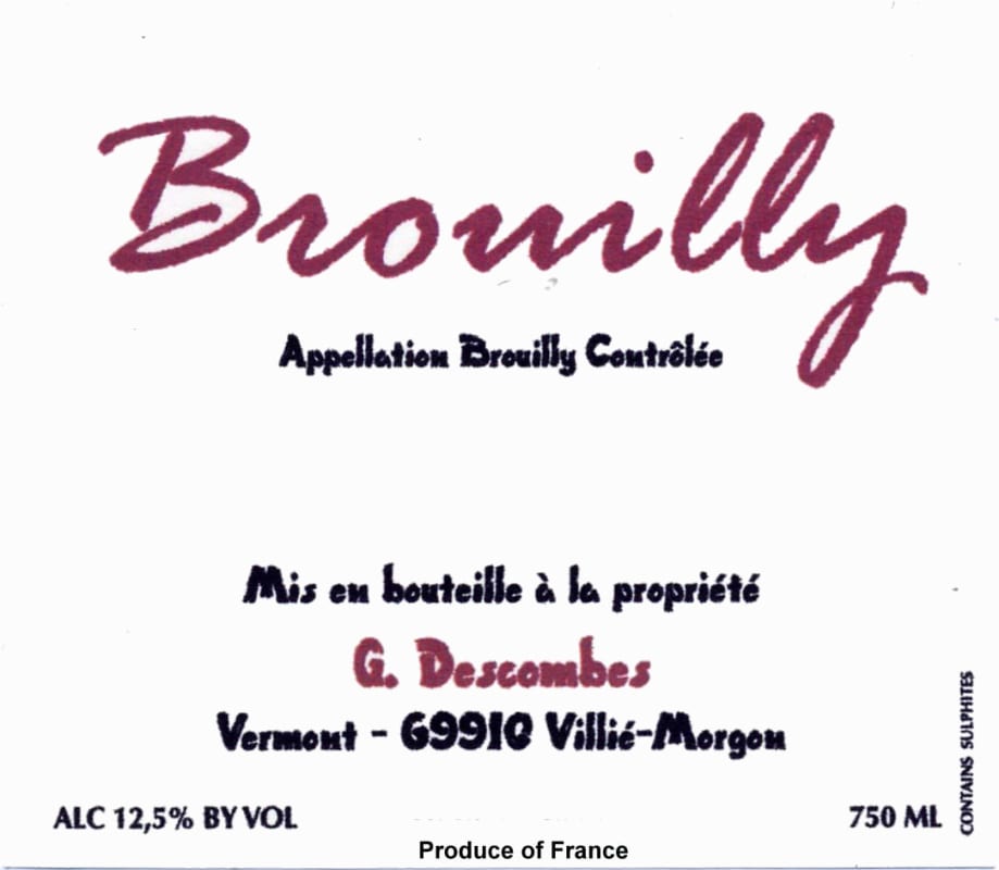 Domaine Georges Descombes Brouilly 2011 Front Label
