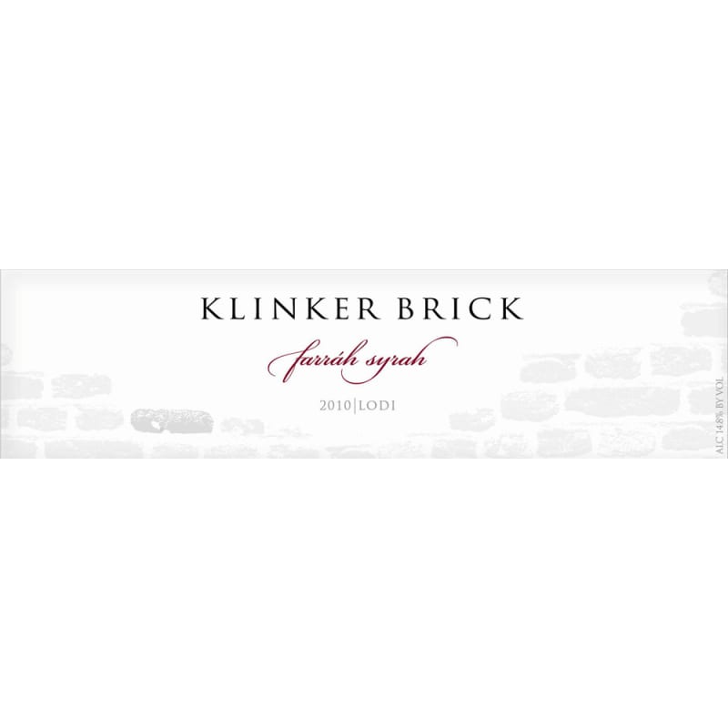 Klinker Brick Lodi Farrah Syrah 2010 Front Label