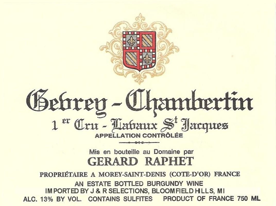 Domaine Gerard Raphet Gevrey-Chambertin Lavaux St-Jacques Premier Cru 2008 Front Label
