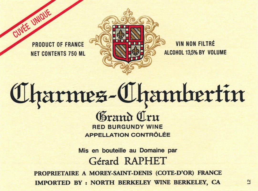 Domaine Gerard Raphet Charmes-Chambertin 2012 Front Label