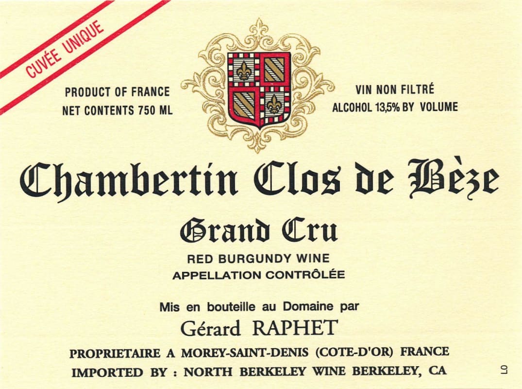 Domaine Gerard Raphet Chambertin Clos de Beze Grand Cru 2012 Front Label