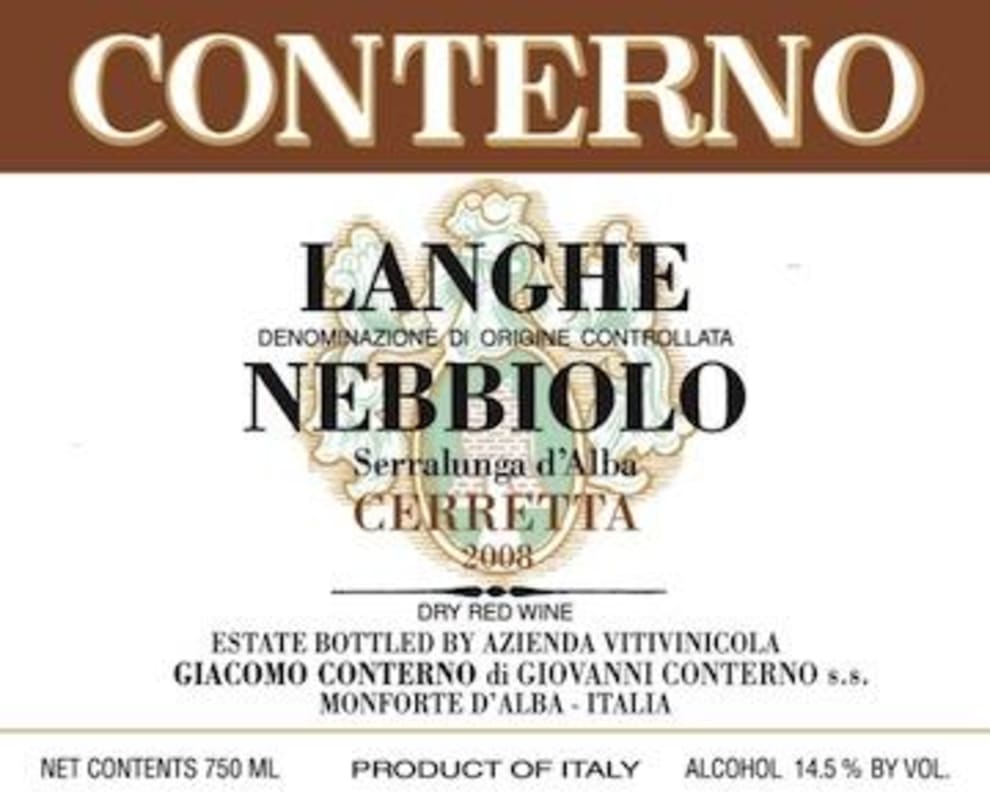 Giacomo Conterno Cerreta Langhe Nebbiolo 2008 Front Label