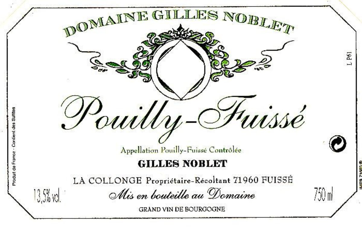 Domaine Gilles Noblet Pouilly-Fuisse 2014 Front Label